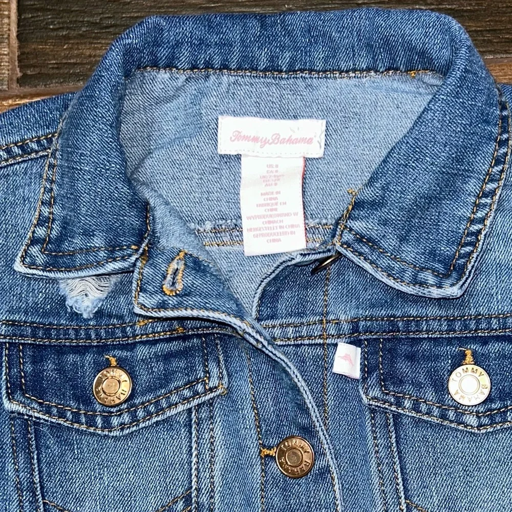 Tommy Bahama Kid’s Denim Jean Jacket 8 Medium Wash Rose Gold Copper Buttons
